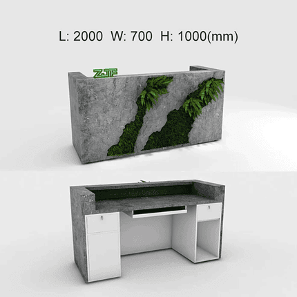 U Shaped Reception Desk with Marble and Greenery