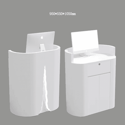 White Curved Reception Desk with LED Light