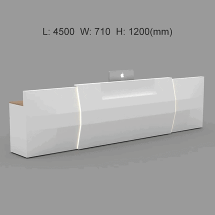 Large LED Reception Counter with Wood Grain and Privacy Screen