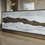 Marble Front Desk with LED Mountain Design for Offices