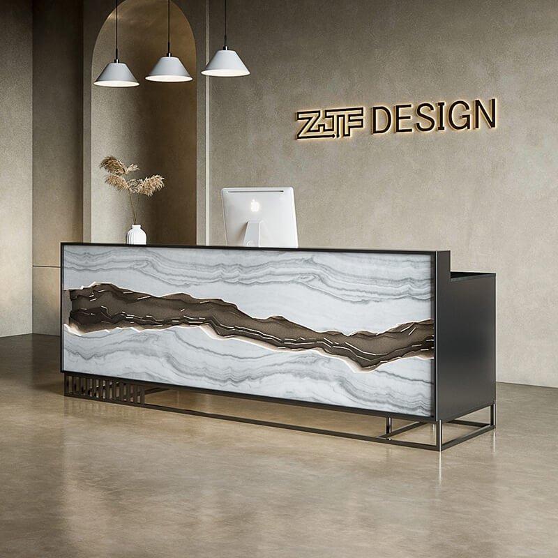 Reception Desk with Mountain Shape LED and Privacy Screen
