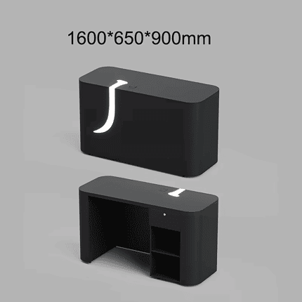 Pure Black Reception Desk with J Shaped LED