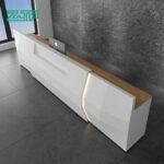 Oversized Reception Desk with LED Lights and Wood Finish