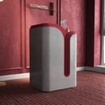 Mini Reception Desk with Red Floral Edge and Quartz Design