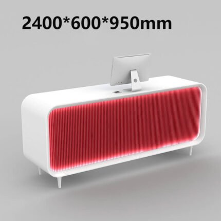 Oval White Reception Desk with Red LED Panel