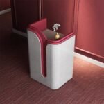 Compact Reception Desk with Red Accents and Quartz Finish
