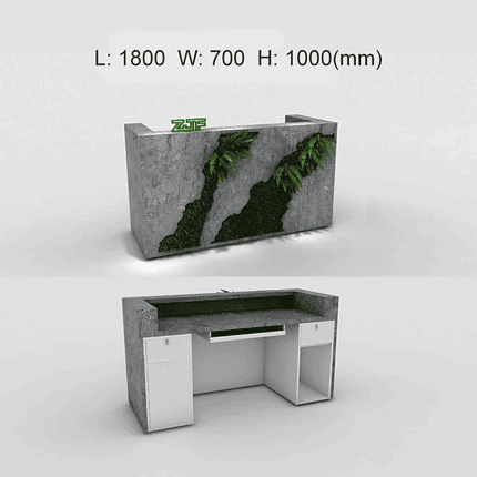 U Shaped Reception Desk with Marble and Plants