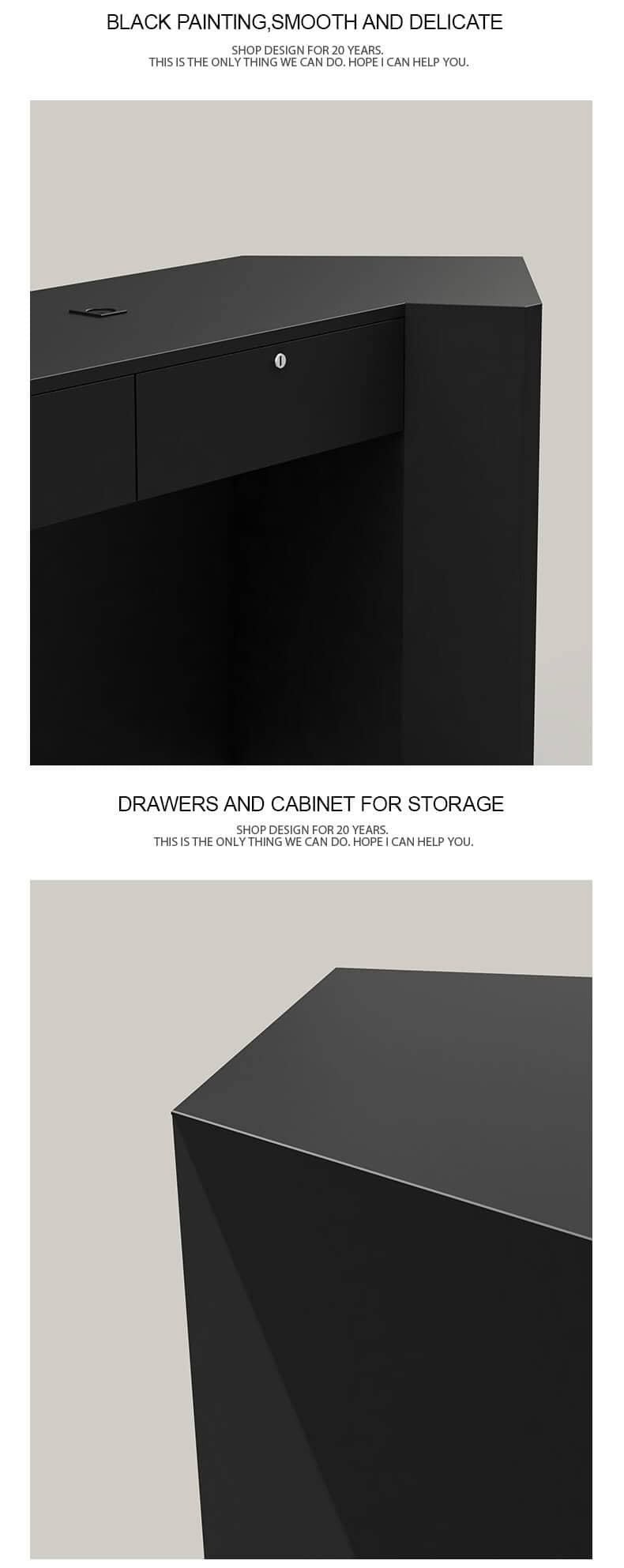Modern Pure Black Diamond Front Reception Desk 5 Custom black reception desk diamond shape design