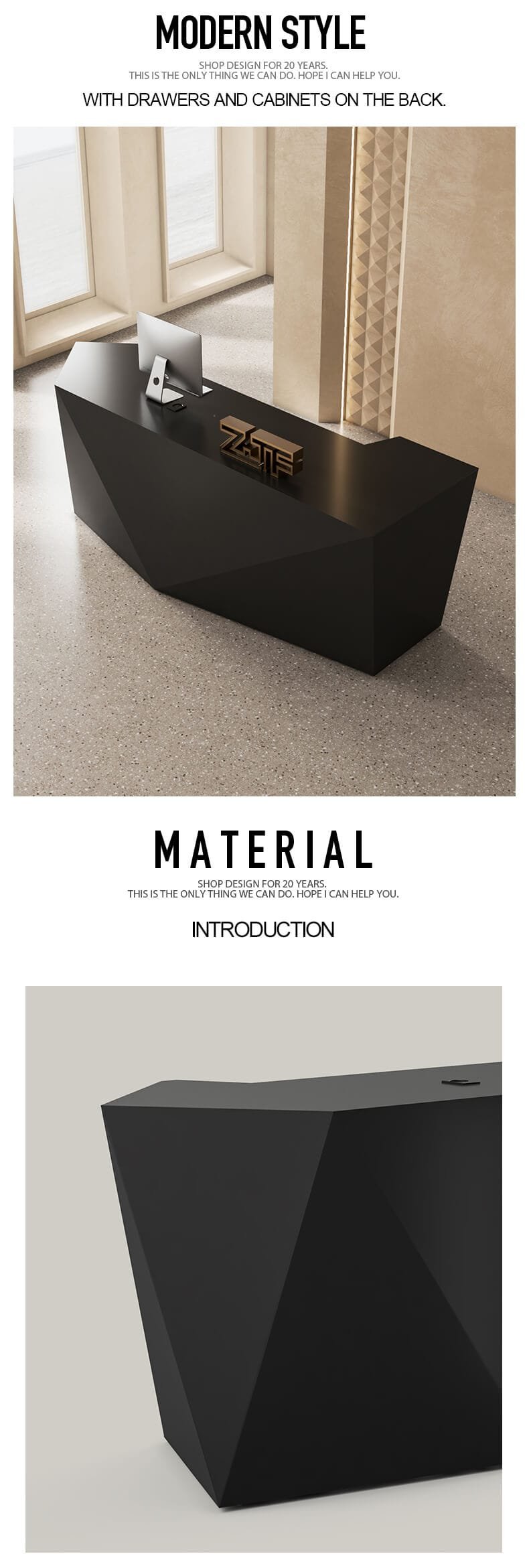 Modern Pure Black Diamond Front Reception Desk 4 Black Wood Diamond Reception Desk for Beauty Studios