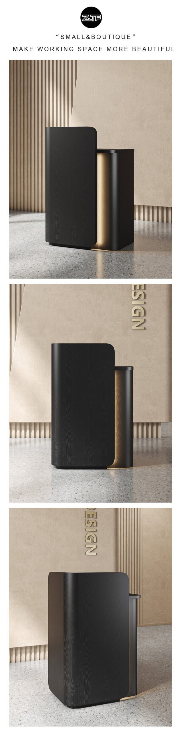 Recepitionist Furniture Black LED Modern Front Desk 2 Black Wooden Texture Reception Desk for Tiny Spaces scaled