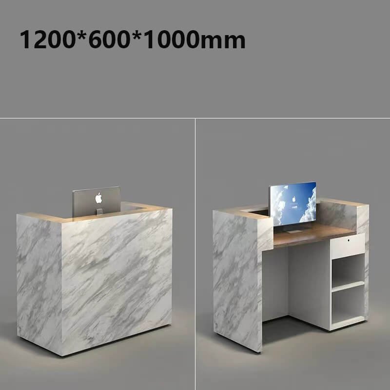 Dark marble U shaped reception desk custom