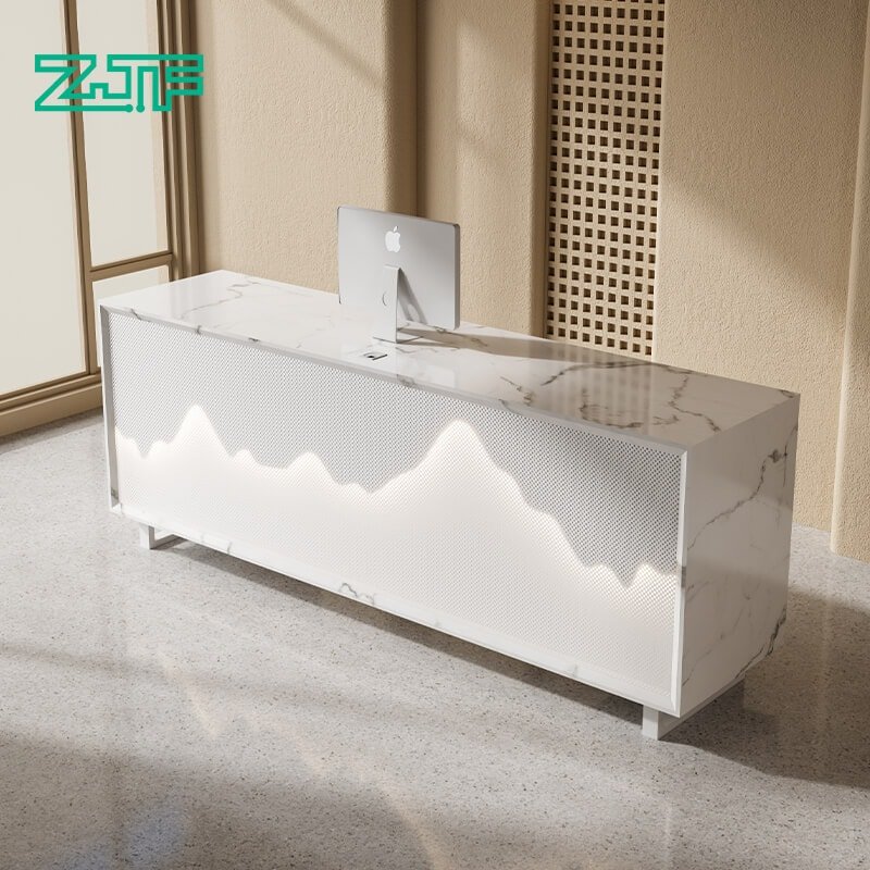 Cheap Salon Reception Desk for Sale White Marble Metal LED Reception Desk Design