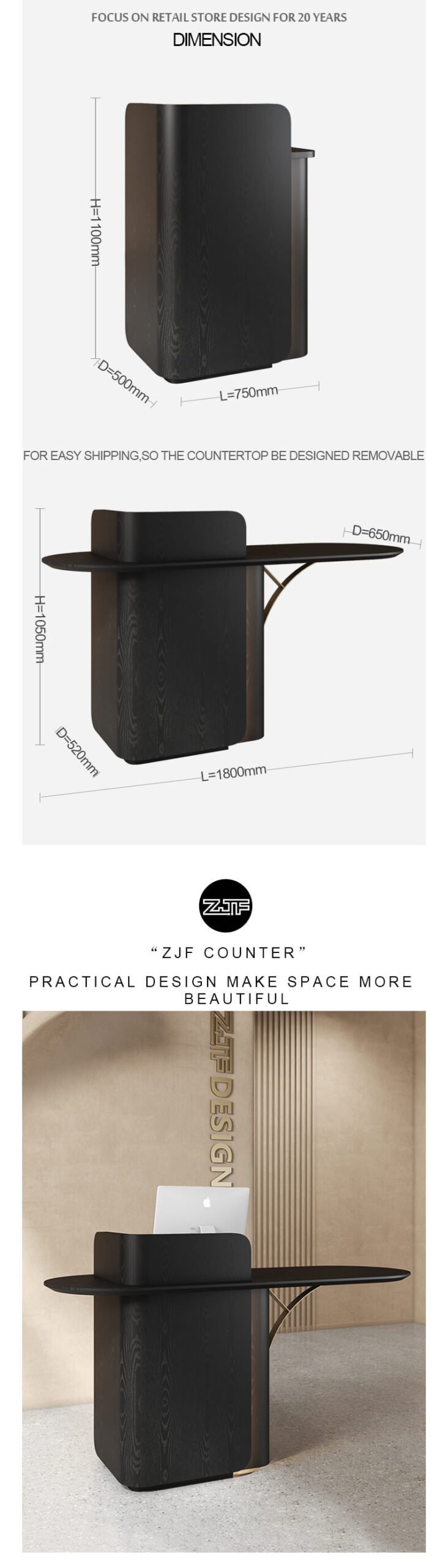 Recepitionist Furniture Black LED Modern Front Desk 3 Compact Black Desk with LED for Modern Boutiques scaled