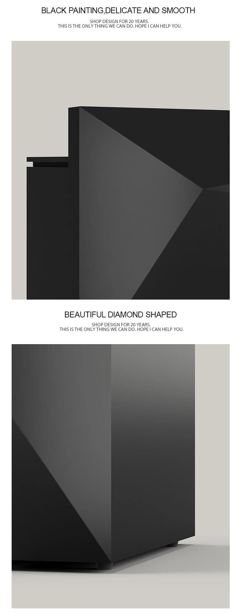 Fashion Hair Salon Diamond Black Front Desk 5 Compact Black Diamond Desk for Salon Spaces