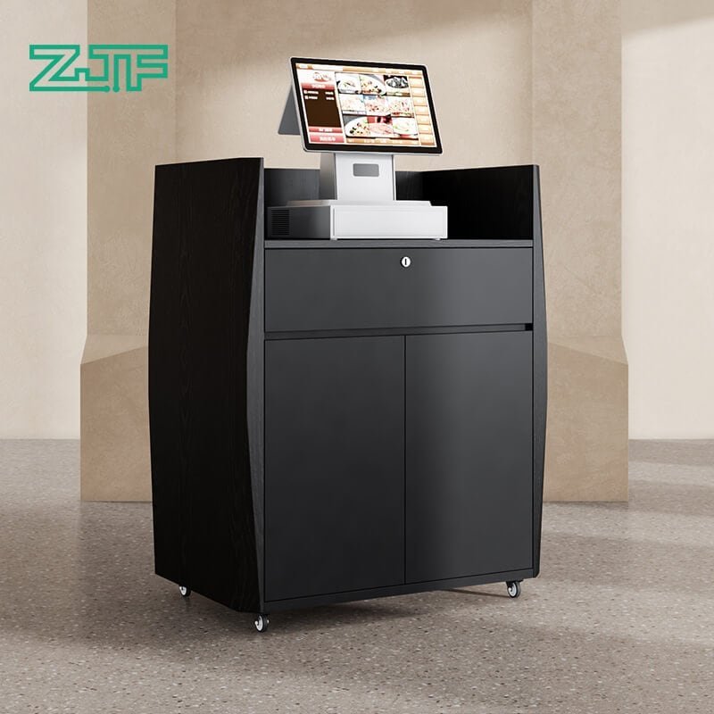 Compact-Black-Reception-Desk-with-Rolling-Design
