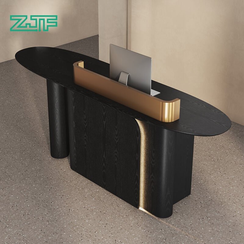 Minimalist oval front desk with gold and black finish