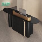 Minimalist oval front desk with gold and black finish