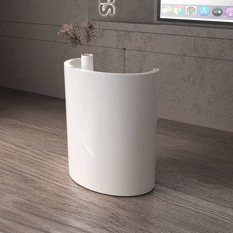 Curved Desk for Upscale Reception Areas 3 Movable white small reception desk with round option