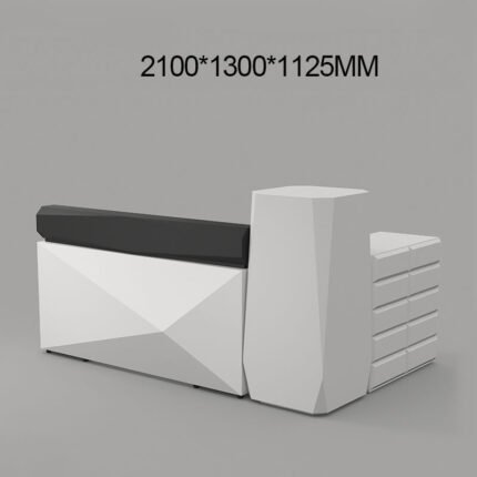 L-shaped salon reception desk with drawers