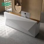 Custom white reception desk diamond wood design