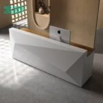 Custom white reception desk diamond wood design