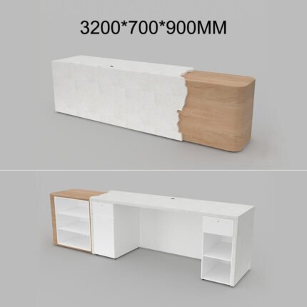 Large Front Desk with Marble and Wood Finish