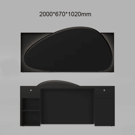 Black Cobble Front Desk with LED and Mesh Design, 8ft Long