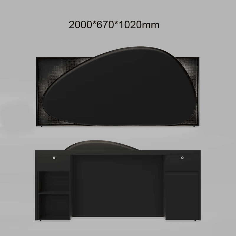 Black Cobble Front Desk with LED and Mesh Design, 8ft Long