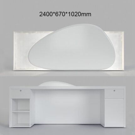 White Reception Desk with Cobble and LED for Beauty Salons