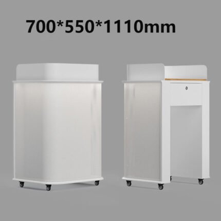 Modern White Reception Desk on Wheels
