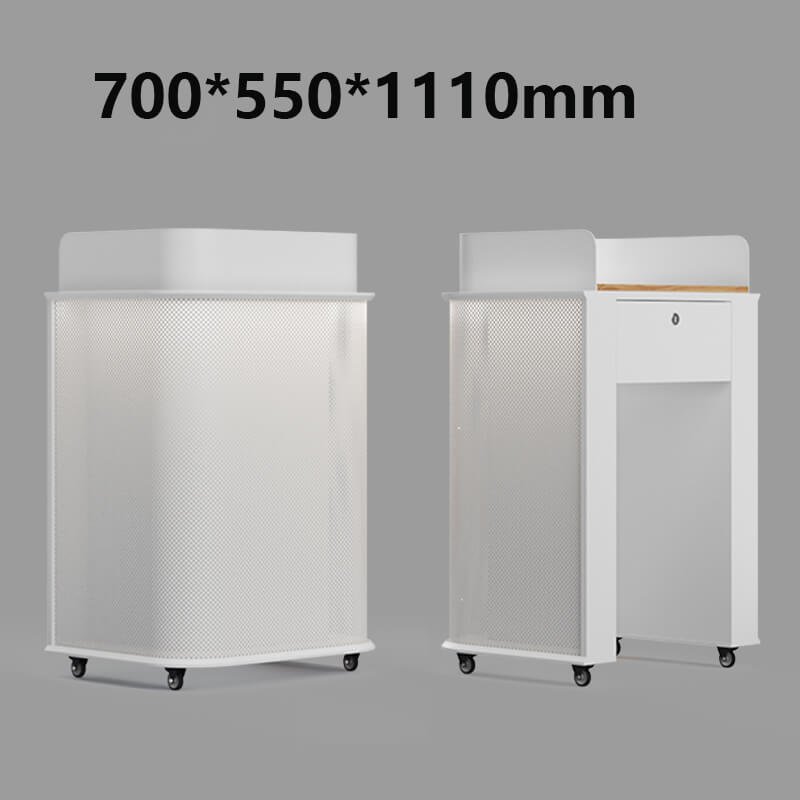 Modern White Reception Desk on Wheels