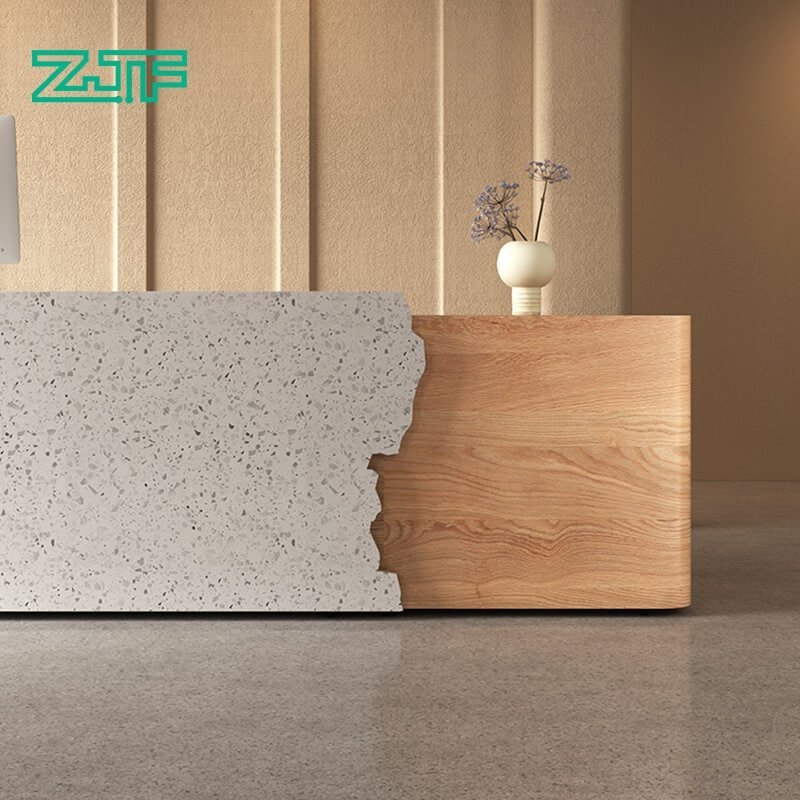 Wood and Marble Reception Counter for High-End Spaces