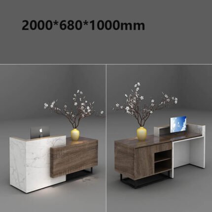 Custom dark marble desk dark wood ADA for salons