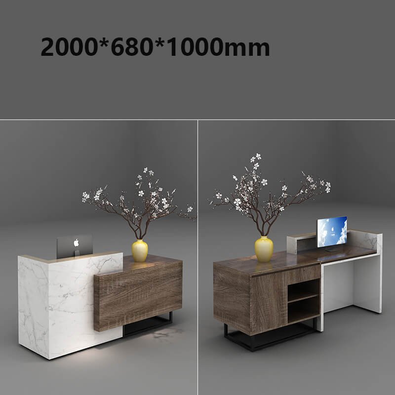 Custom dark marble desk dark wood ADA for salons