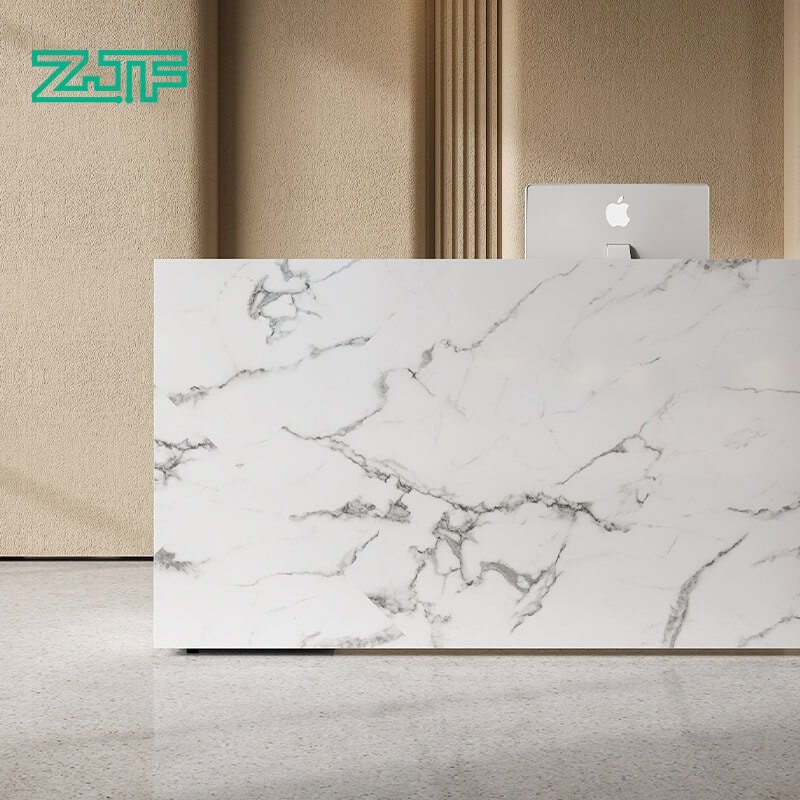 U shaped white marble desk privacy panel