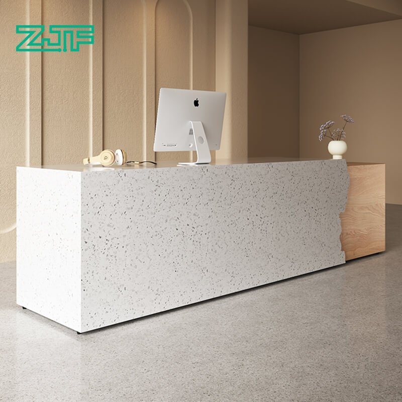 Ultra Large Reception Desk with Marble and Wood Design