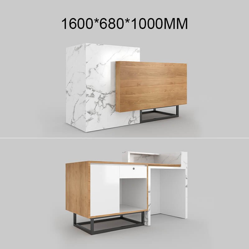 White marble I shaped desk ADA compliant