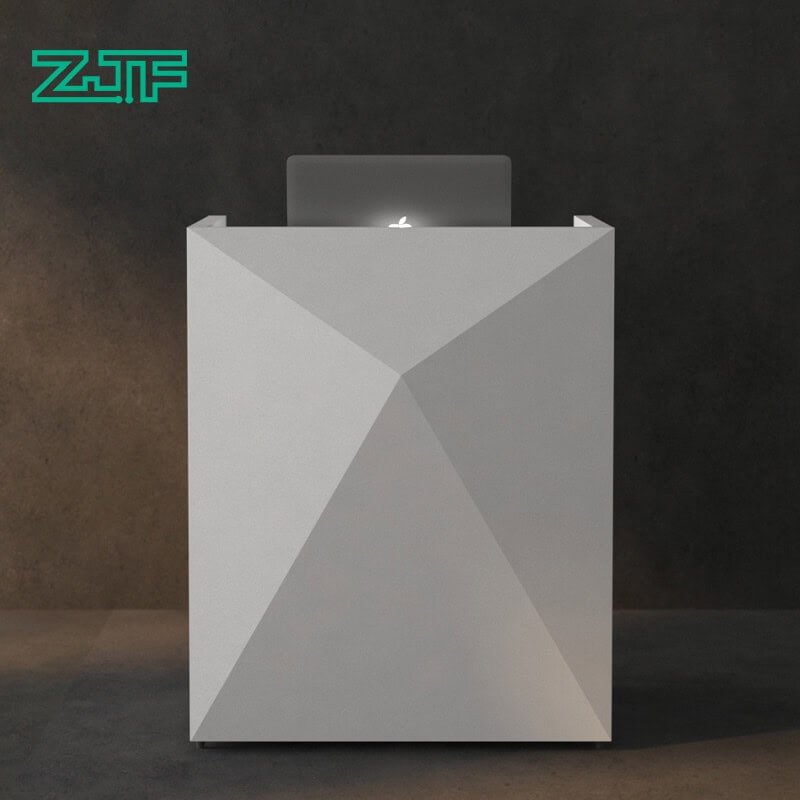 Mini Reception Desk for Boutique Offices 3 Pure white reception desk with wheels diamond option