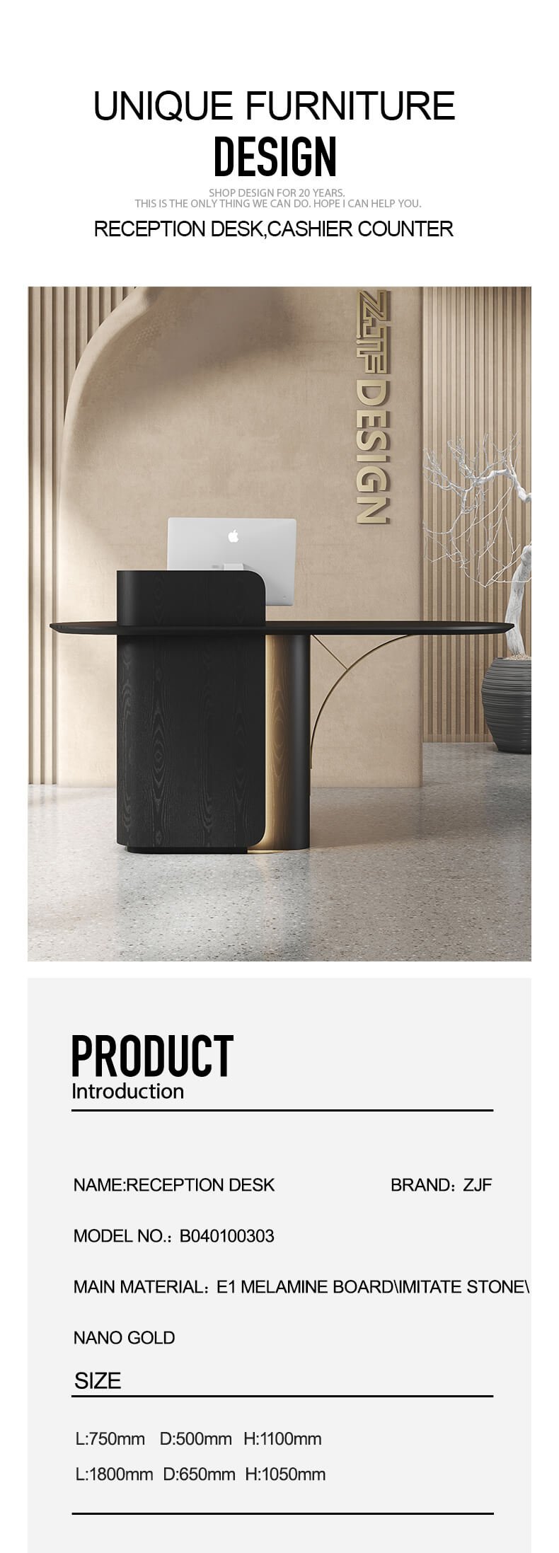 Recepitionist Furniture Black LED Modern Front Desk 1 Miniature Reception Desk with Black Wooden Finish