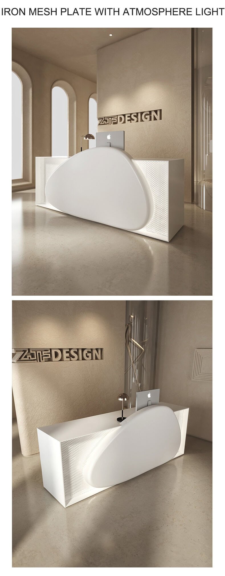 2M Cobble Salons White Reception Desk 2 Minimalist Reception Counter for Offices