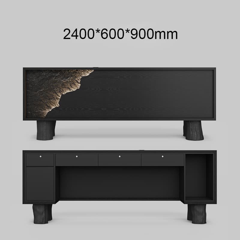 Black Reception Table with Elegant Woodgrain Finish