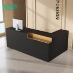 Black wood L shaped desk for hotel receptions