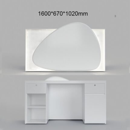 White Reception Desk with Cobble Design and Metal Mesh for Restaurants