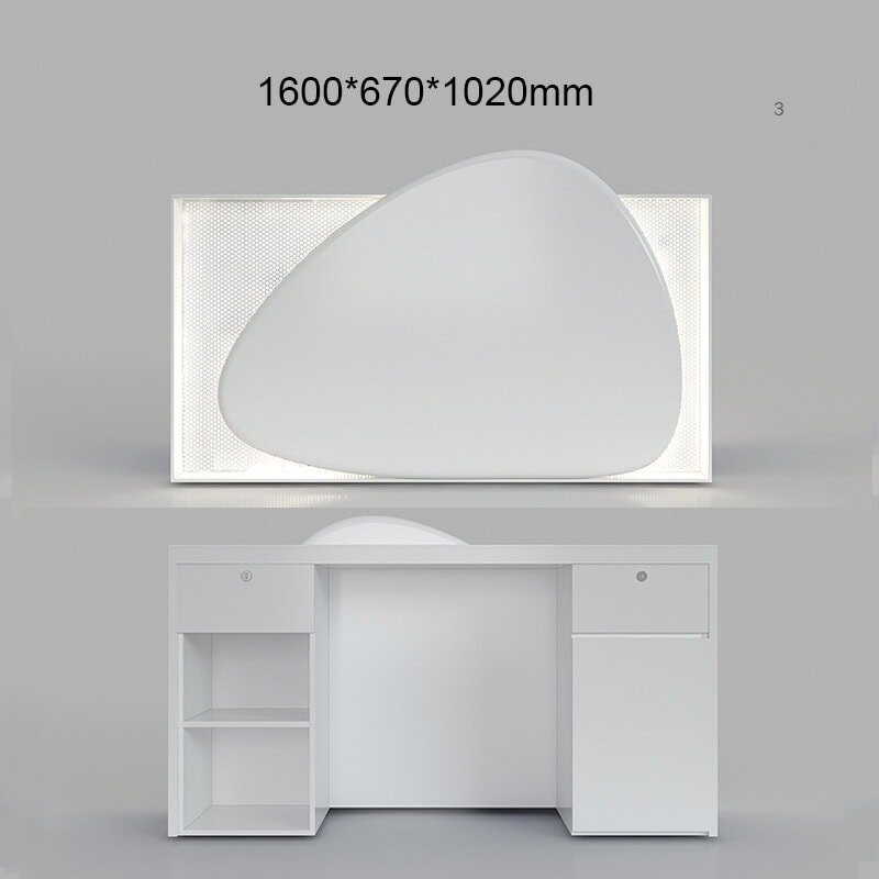 White Reception Desk with Cobble Design and Metal Mesh for Restaurants