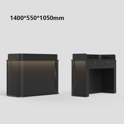 Elegant Black Front Desk with Metal Mesh and LED