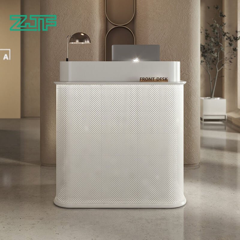 Modern Reception Counter with White Mesh and LED LED Mesh Board Metal Reception Desk
