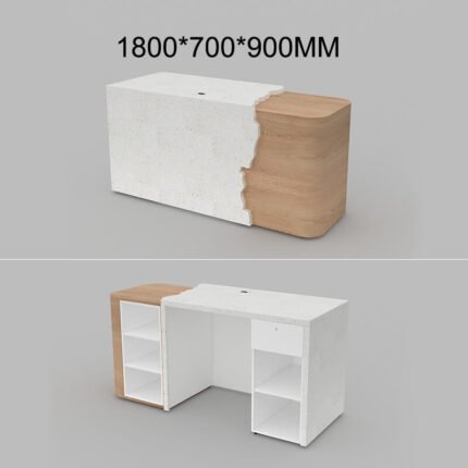 Large Reception Counter with Wood and Marble Texture