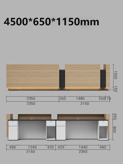 Large Reception Desk with Wood Grain and LED Lights