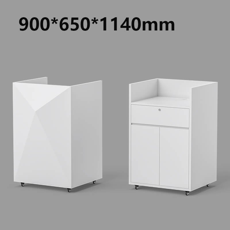 Office Reception Counter with Wheels 3 White reception desk compact with wheels