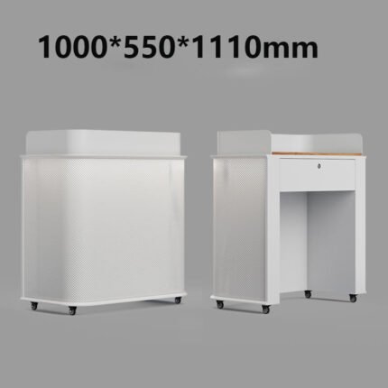 White Reception Counter with Casters and LED Lighting